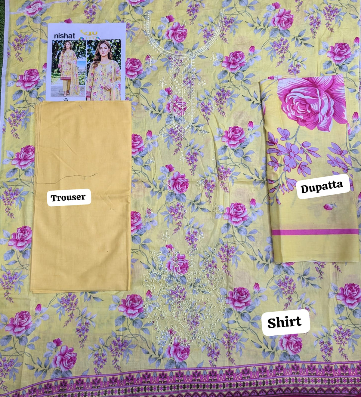 Yellow Rose Floral Lawn Suit – Flat Lay