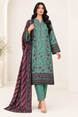 3 Piece Embroidered Lawn Suit - Teal