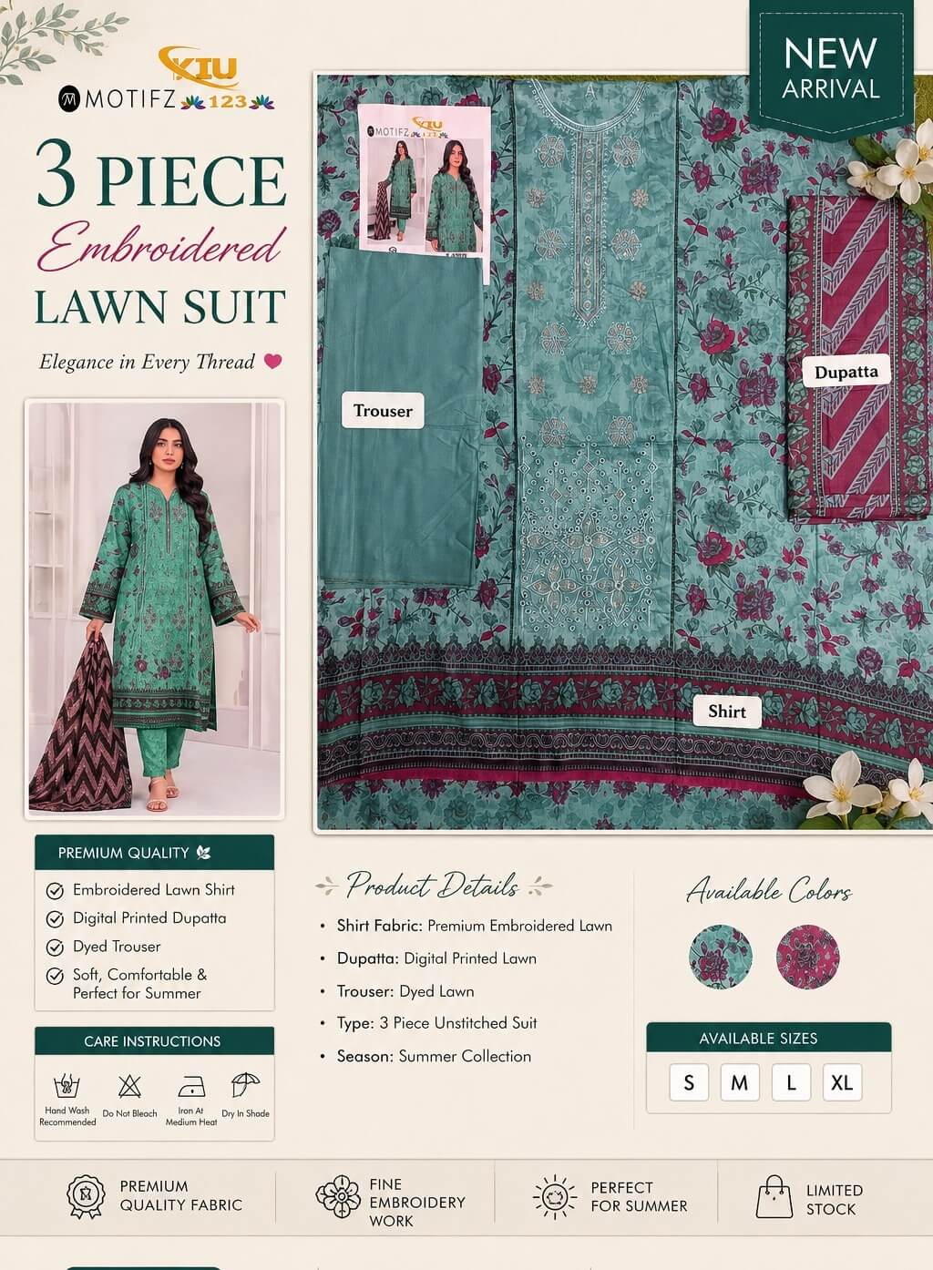 3 Piece Embroidered Lawn Suit