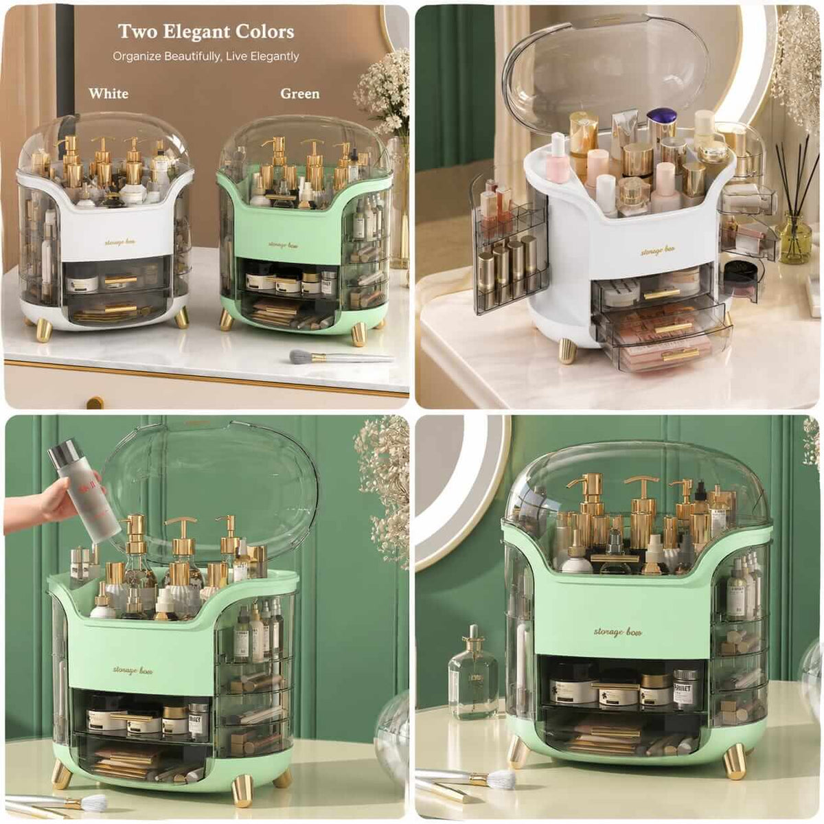 Luxury Rotating Makeup & Skincare Organizer – Dome Lid with Drawers