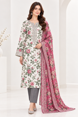 Model wearing Sapphire White & Green Floral Lawn Suit