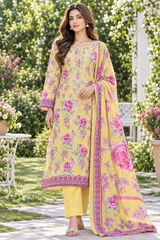 Model wearing Yellow Rose Floral Lawn Suit
