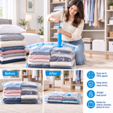 Woman using Vacuum Storage Bags to organize bedroom